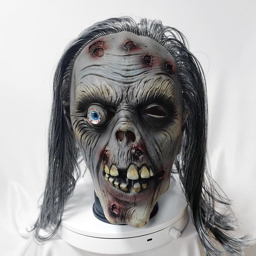 Halloween horror mask, new wig, zombie headgear, latex zombie mask, headgear, escape room prank prop