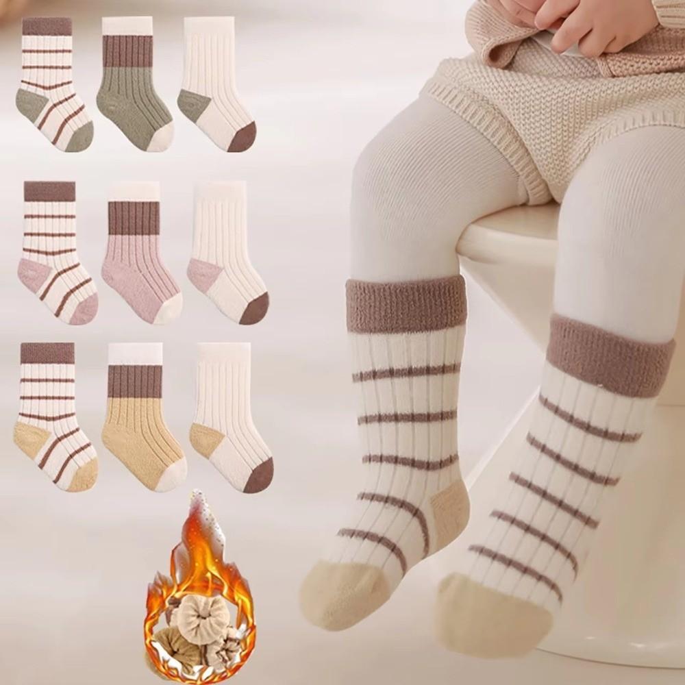 3Pair Thickened Baby Plush Socks Soft Newborn Boy Socks Casual Toddler Thermal Footwear Winter