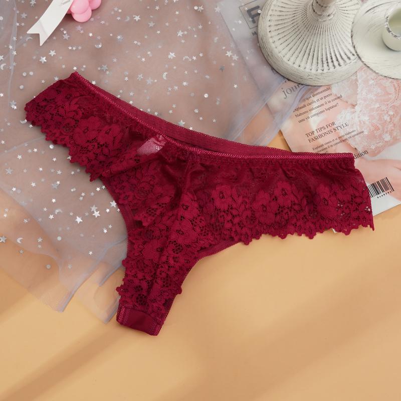 Women Sexy Lace Lingerie Low Waist Thongs G String Transparent Breathable Floral Panties Temptation Underwear