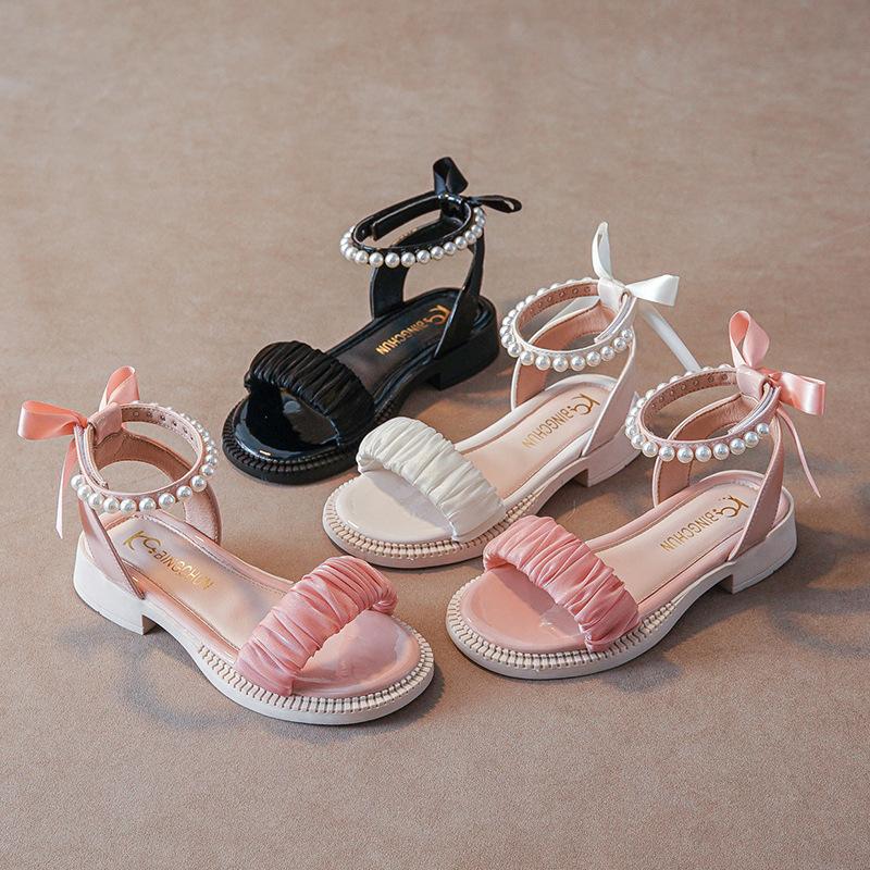 Девочки Мода Римские сандалии Летние детские туфли принцессы с жемчужным носком