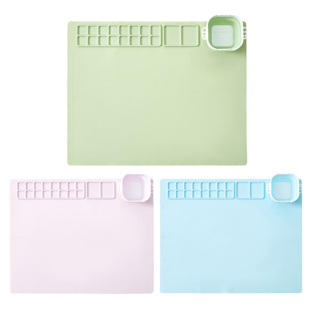 Artist Silicone Craft Mat with Collapsible Cup Non-Stick Surface Easy Maintenance Portable DIY Folding Painting Mat Silicone Pad