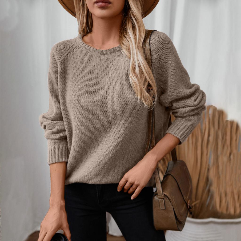 Однотонный завитой свитер-пуловер для женщин осень и зима свободный круглый вырез повседневный модный вязаный свитер