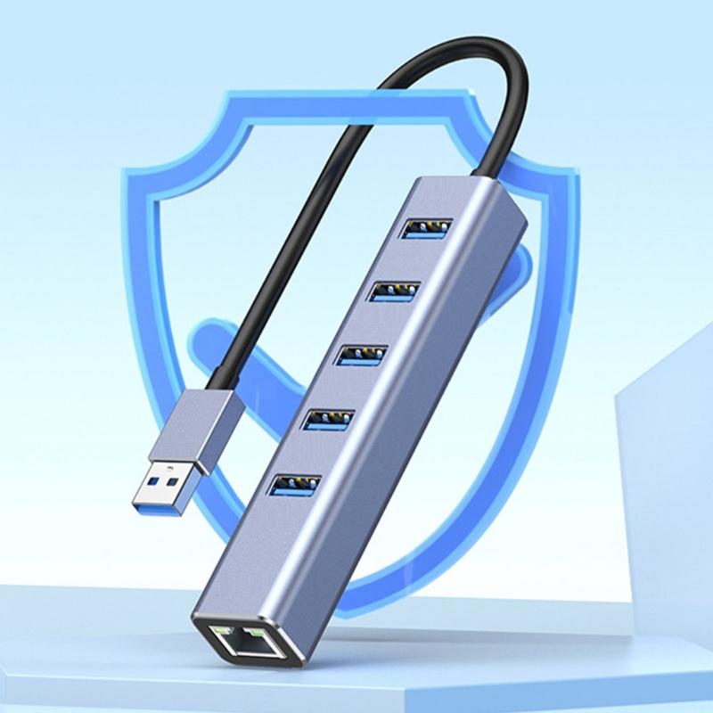 Эффективный USB 3.0 Type-C хаб с 3 портами и гигабитным Ethernet-адаптером, подходит для ноутбуков и компьютеров, быстрый интернет
