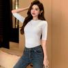 Korean Slim-fit Women's Base Shirt New Half-sleeved Small Round Neck Mid-sleeved T-shirt Pure Cotton Slim Top