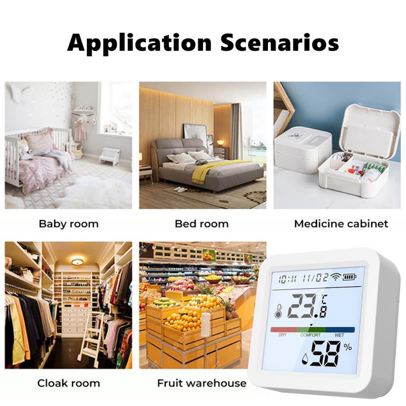 Tuya Wifi Temperature Humidity Sensors Indoor Temperature Detector with Backlight with Alexa Google Remote Real-Time Monitoring