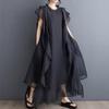 Sleeveless Plus Size Black Mesh Vintage New In Dresses for Women Casual Loose Long Summer Dress