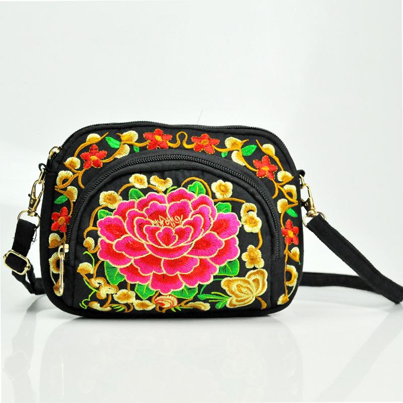 WTEMPO Ethnic Style Flower Bags Women Double-sided Embroidery Canvas Purse Mobile Phone Bag Women's Mini Messenger Bag