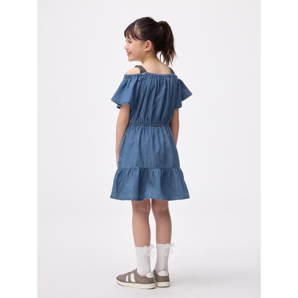 GU by Uniqlo Джинсовое платье с открытыми плечами для девочек