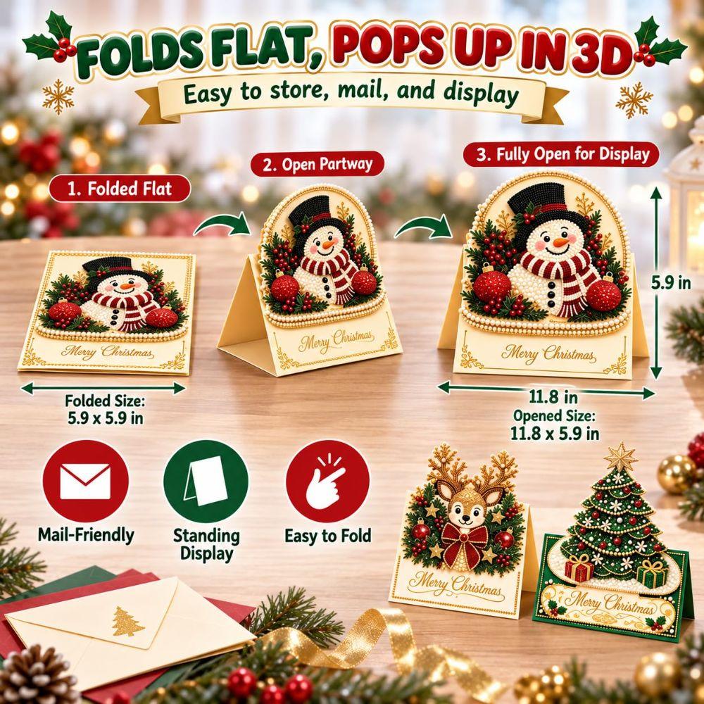 With Envelope Diamond Art Christmas Card 3D Pop Up DIY Christmas Card Pop Up Card Holiday Greeting