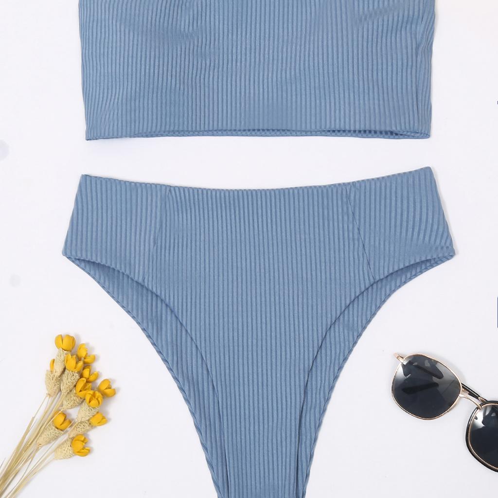 Женский сексуальный купальник с вырезом в полоску и высокой талией, разделенный купальник