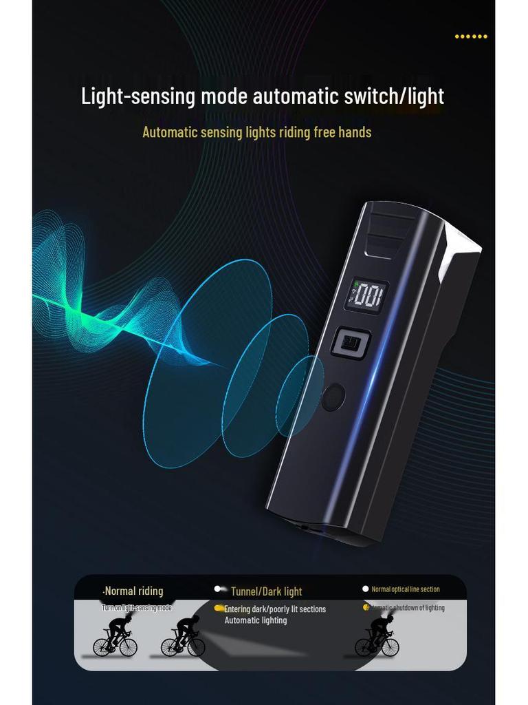 High Brightness Bicycle Light with TYPE-C Charging & Digital Display for Night Riding