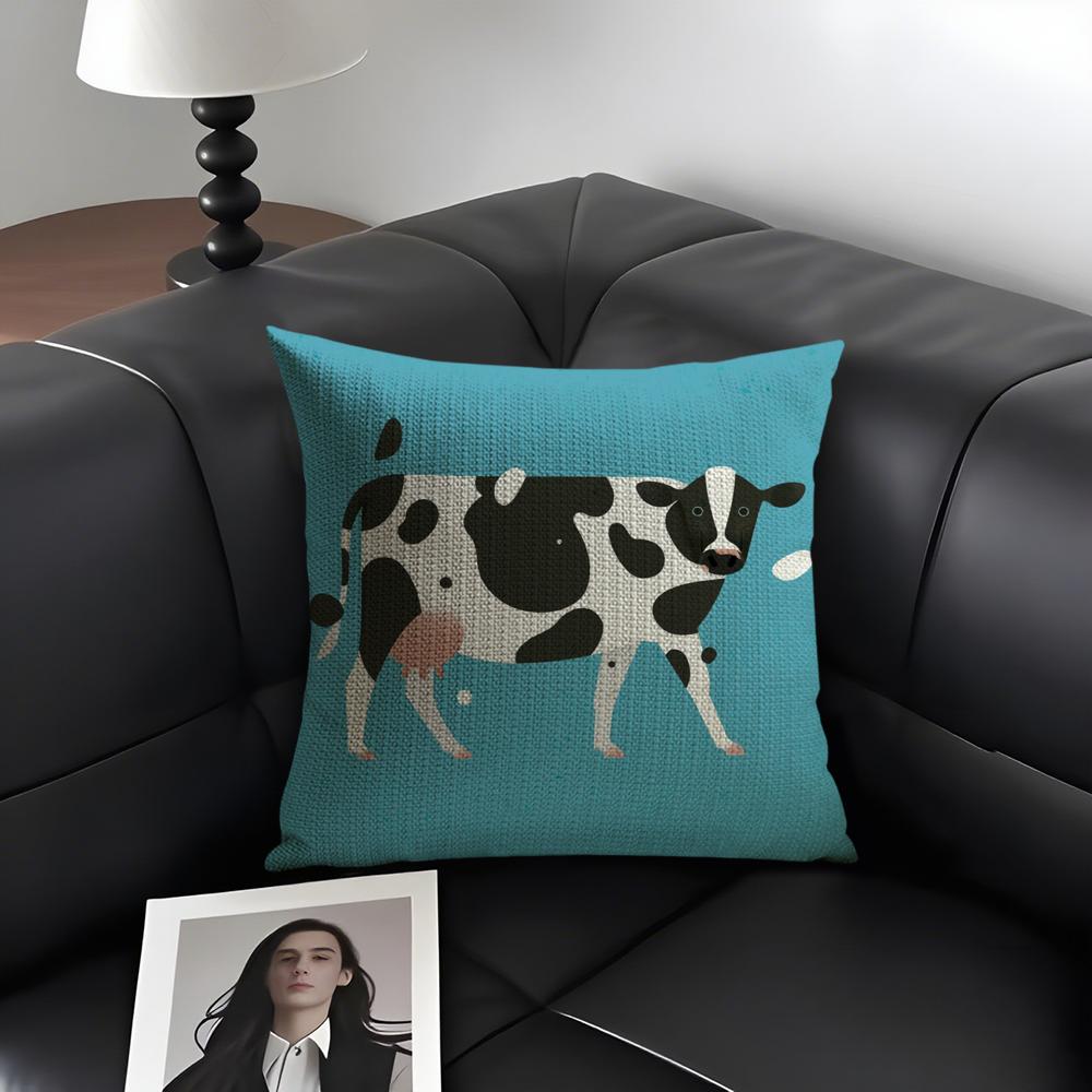 Cow Cartoon Cushion Cover Natural Linen Organic Fabric DoubleSided Printing Sofa Home Decor Gift Pillow Case