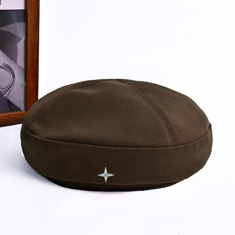 Берет 'Четырехконечная звезда' в стиле ретро Silver Label для женщин, осенне-зимний, новый, повседневный, универсальный, шляпа художника, подчеркивающая лицо, маленькая шляпа-тыква