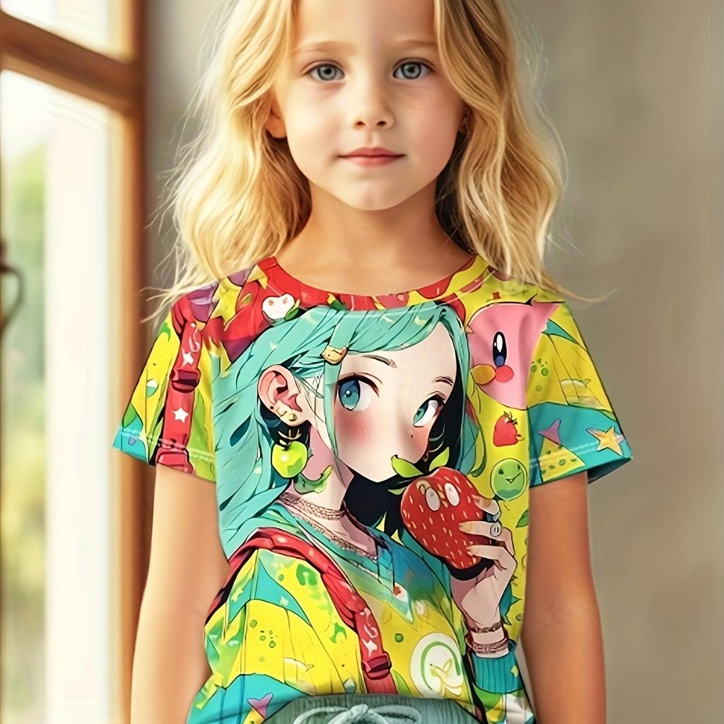Одежда для девочек Футболки для девочек Топы с коротким рукавом Детская летняя одежда Футболки с принтом в виде мультфильмов и аниме Детская одежда