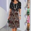 Платье с круглым вырезом и цветочным принтом, облегающее талию, элегантное платье для женщин, свободные платья с коротким рукавом, повседневное платье