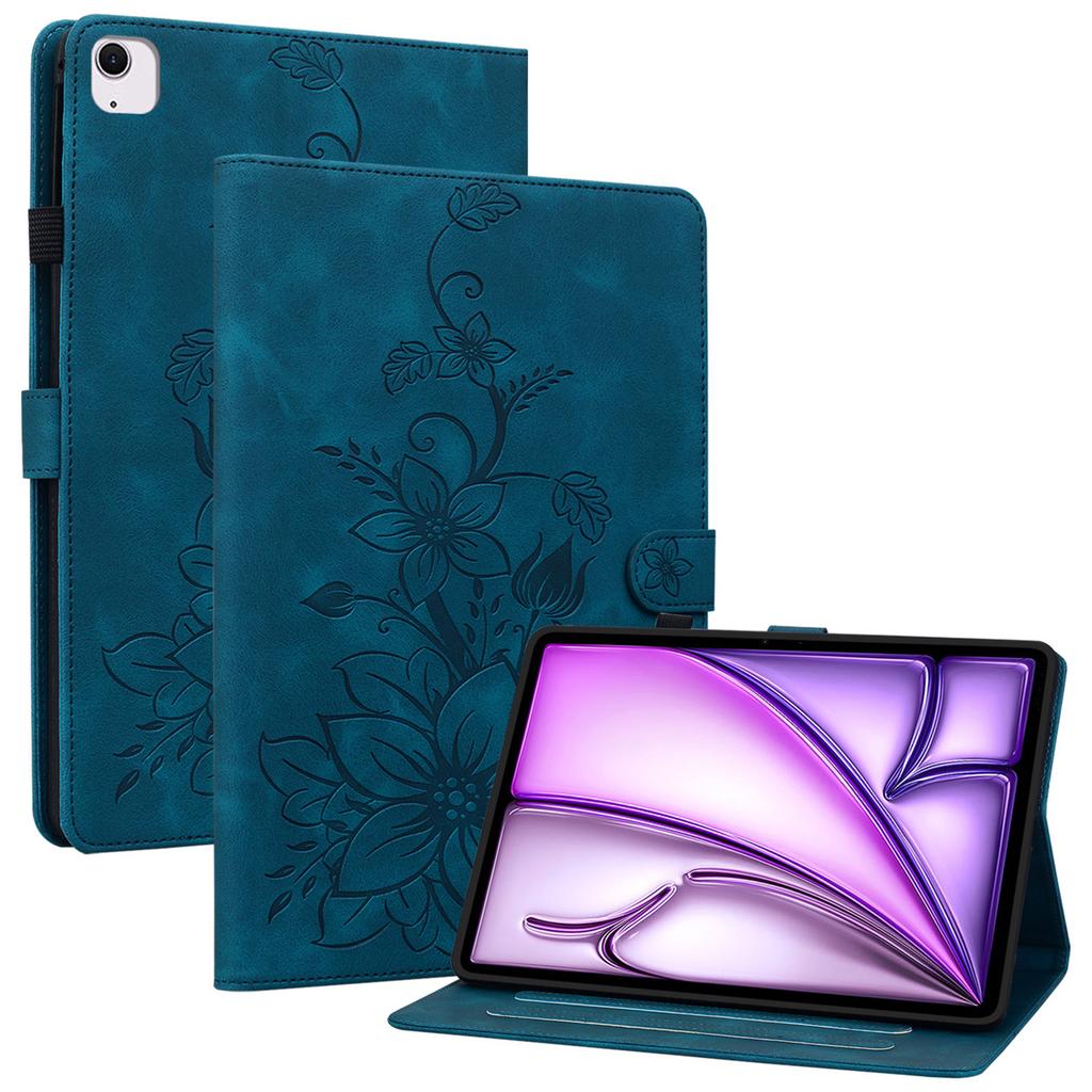 Для iPad Эйр 13 (2025)/(2024) Чехол из ПУ кожи Держатель для карт Подставка Чехол для планшета Дизайн с лилиями