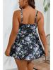 2024 Plus Size Women's Vest Style Two-Piece Swimsuit with Boyleg Swim Trunks - European & American Print Design