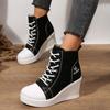 Canvas Ankle Boots Wedges High Heels Shoes Woman Rend Lace Up Spring New Fashion Leisure Pumps Walking Women's Boots Mujer Botas