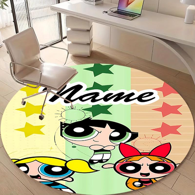 Personalized The Powerpuff Girls Round Chair Office Rug - Perfect for Mat, Office Chair & More - Ideal Gift for Birthdays and Holidays