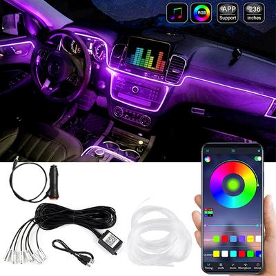 Салон автомобиля Неоновые RGB светодиодные ленты Гибкие EL-проводные фонари с управлением через приложение, окружающая атмосфера, полосы света, декоративные лампы