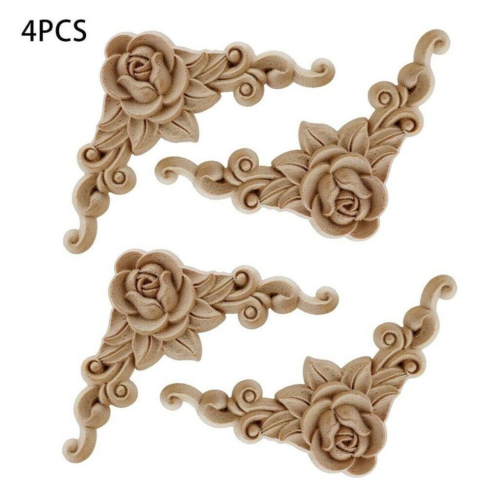 Furniture Parts Wooden Figurines Crafts Corner Appliques Frame Wood Carved Woodcarving Decorative