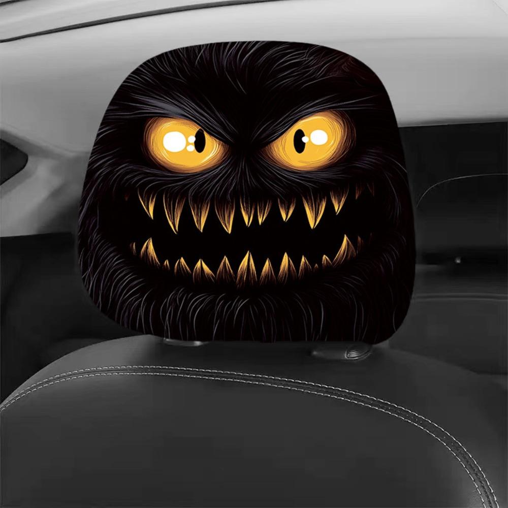 2Pcs Cool Decorations Car Pillowcase Cartoon Car Seat Headcover Halloween Christmas Holiday