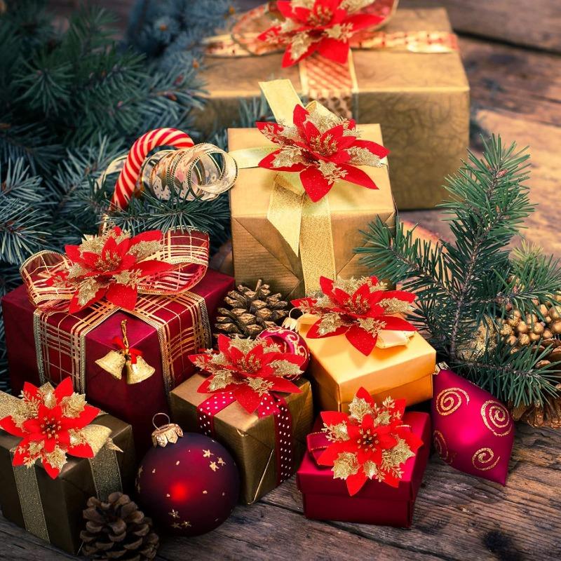 Large Artificial Christmas Flowers Glitter Xmas Tree Ornaments DIY Wreath Simulation Floral Wedding New Year Party Home Decor