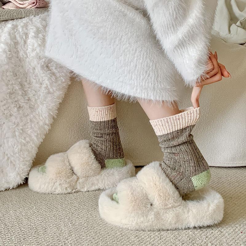 Женские шерстяные носки средней длины, стиль осень/зима, узор в горошек, японско-корейская мода, теплые и стильные.