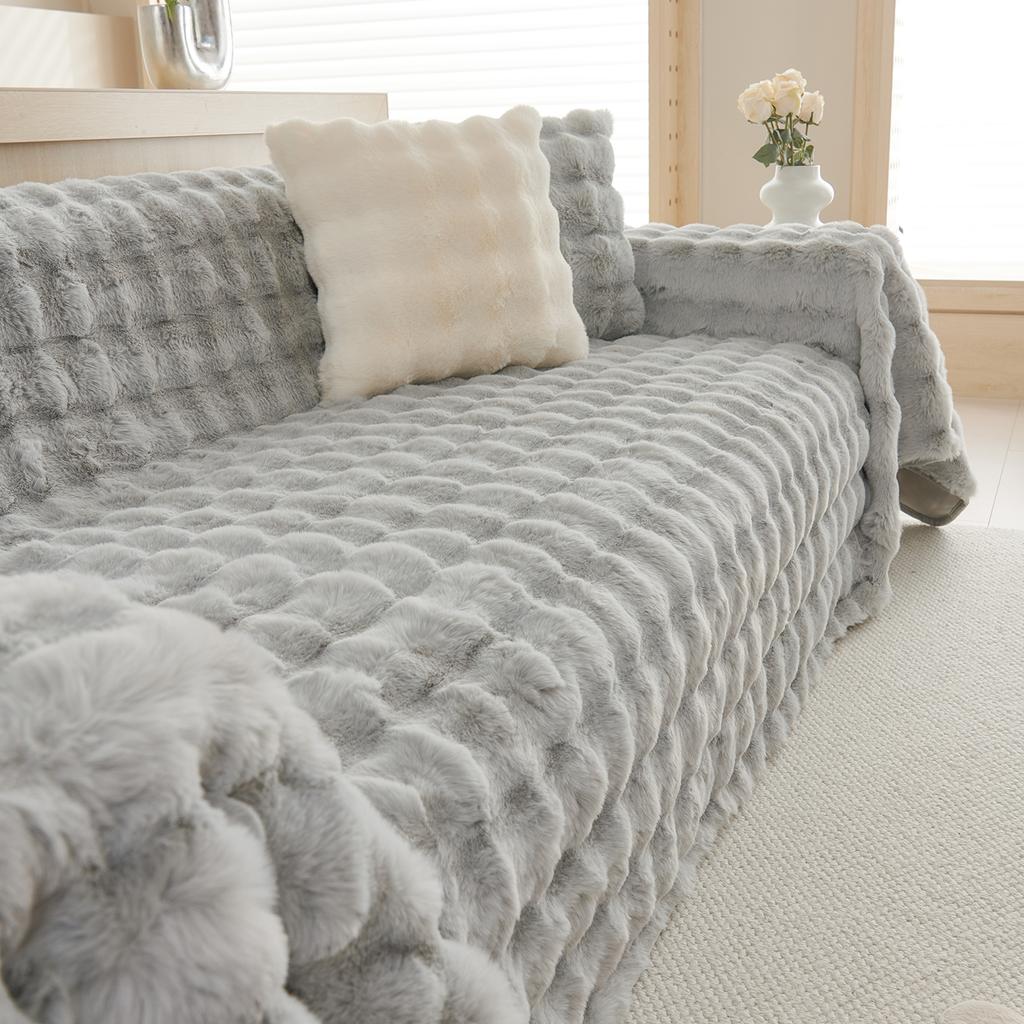 Зимнее мягкое и удобное плюшевое полотенце для дивана с кроликом и пузырьками, простое современное однотонное универсальное полотенце для дивана