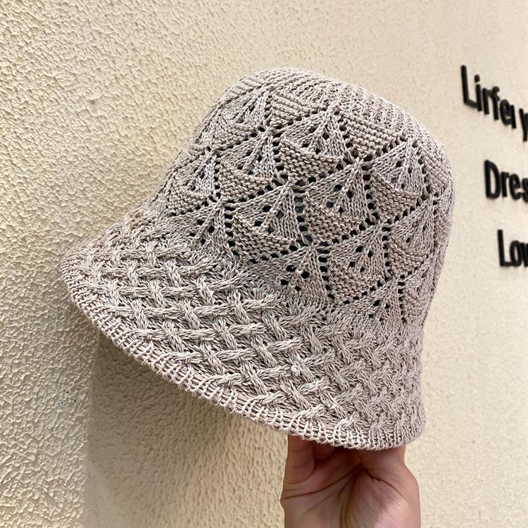 Женская панама весенне-летняя однотонная и универсальная модная панама с полым лицом, маленькая, с темпераментом, вязаная шляпа-ведро