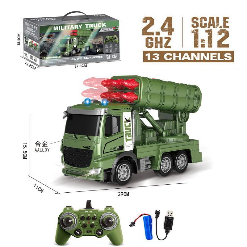 New 1/24 2.4G Rc Truck Radio Controlled Car 10 Channel Military Missile Vehicle Model Rocket Launcher with Launch Function Toys Boy Gift