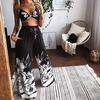 Women Casual Butterfly Printed Sleeveless Camis Tops+Long Pants 2 Piece Set