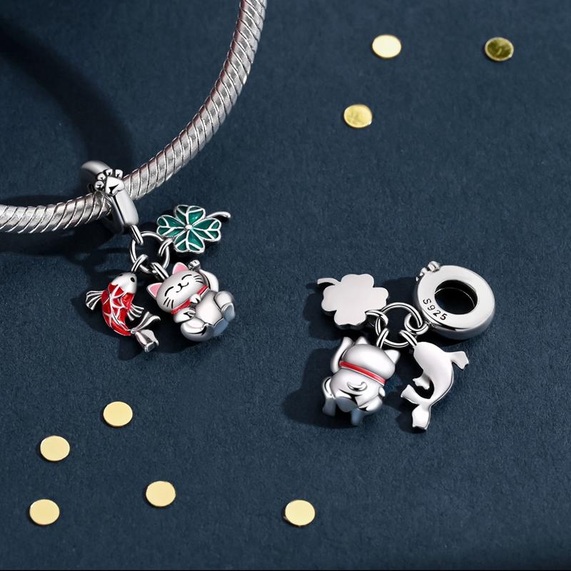 Copper Charms New Year Series Red Boy Girl Lucky Cat Koi Beads Pendant Fit Original Bracelet Diy Jewelry For Women