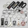 For Mitsubishi Outlander ASX Eclipse Cross Pajero Lancer 3D Metal Leather Car Styling Keychain Key Rings Key Holder Accessories