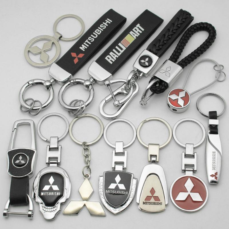 For Mitsubishi Outlander ASX Eclipse Cross Pajero Lancer 3D Metal Leather Car Styling Keychain Key Rings Key Holder Accessories