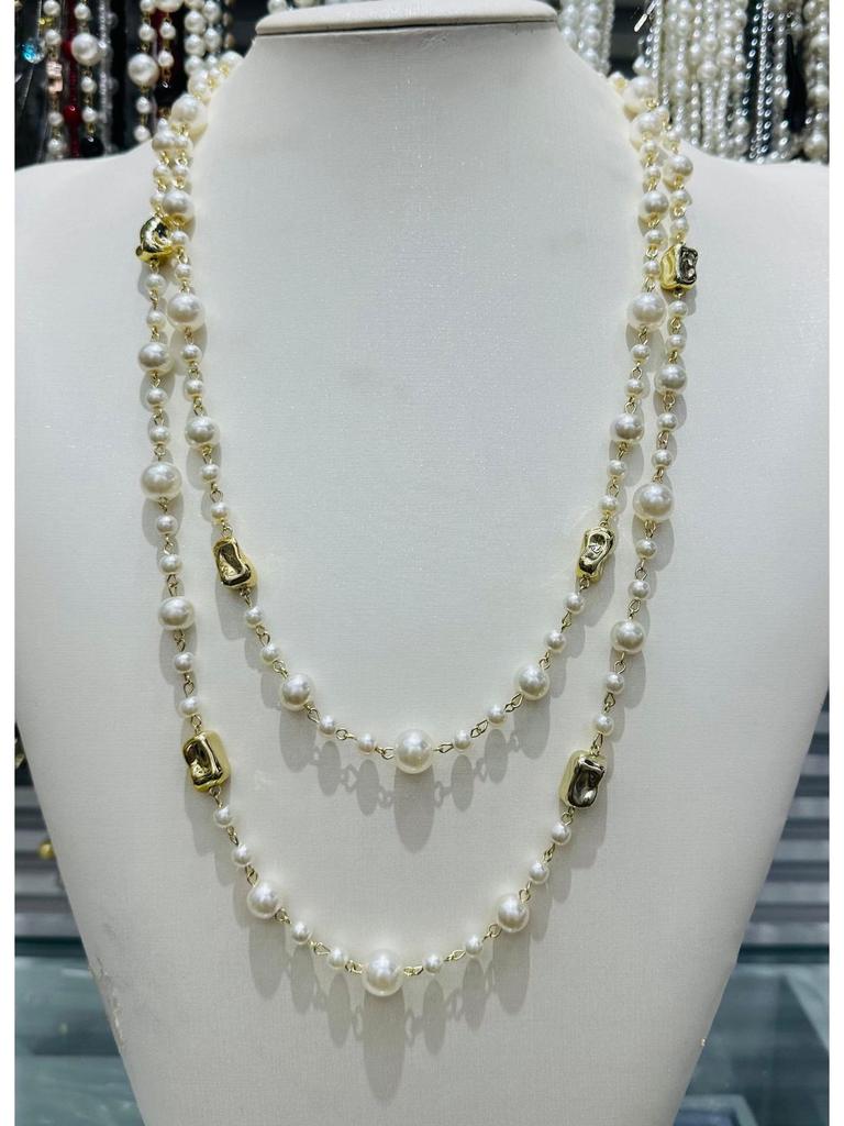 NK-275 Многослойное ожерелье из стеклянного жемчуга - Любовь, Цветок сливы, Геометрический дизайн