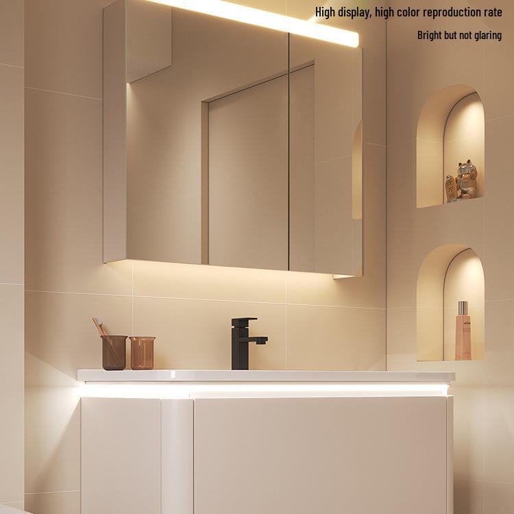 Светодиодный сенсорный шкаф-зеркало для ванной комнаты с защитой от запотевания, водонепроницаемый, без сверления