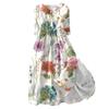 Women's Fashion Floral Printed Lapel Buttoned Seven-Point Sleeve Dress With Tie-Downs
