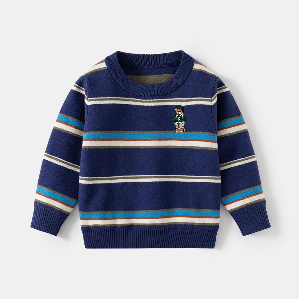 Fashion Striped Boys Sweater 2024 Autumn and Winter Children's Embroidered Bottom Shirt Baby Korean Version Sweater Tide