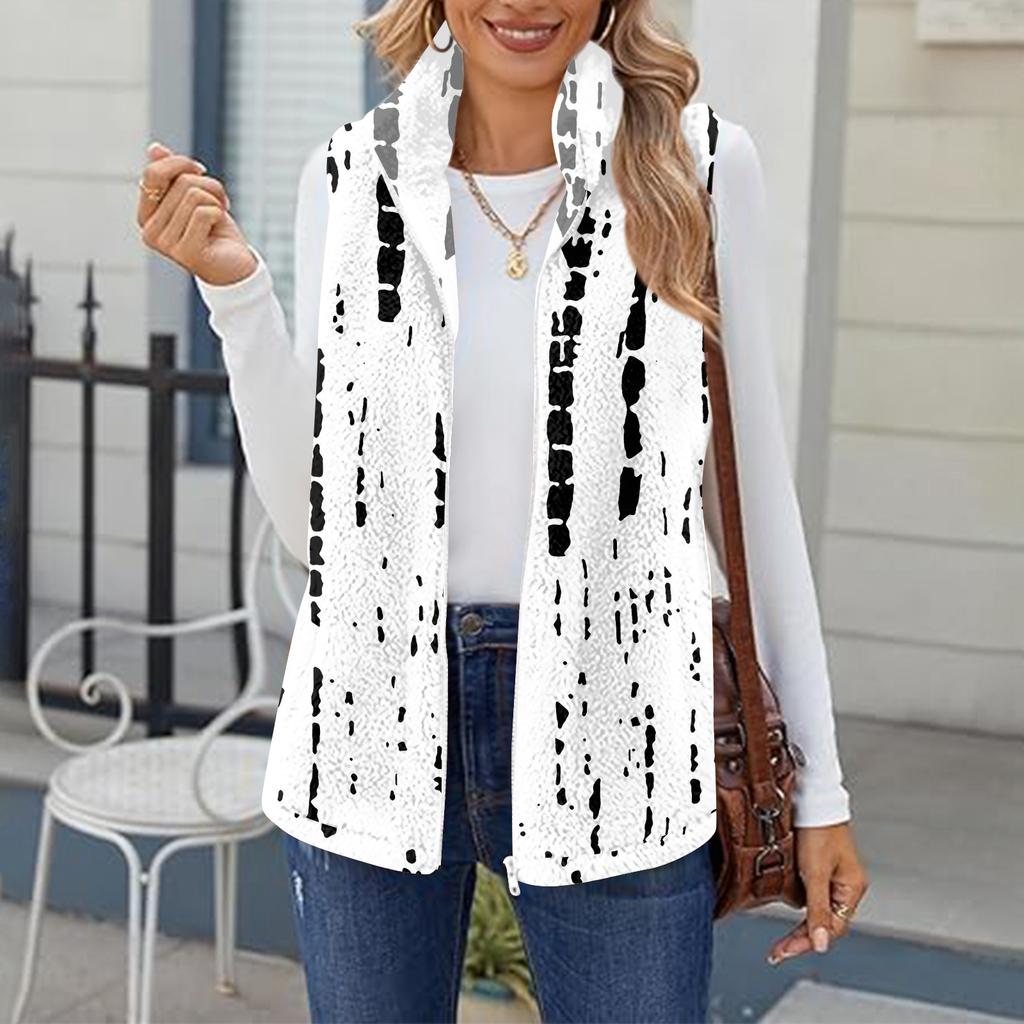 Women's Checked Print Fashionable And Warm Fleece Cardigan Vest Jacket