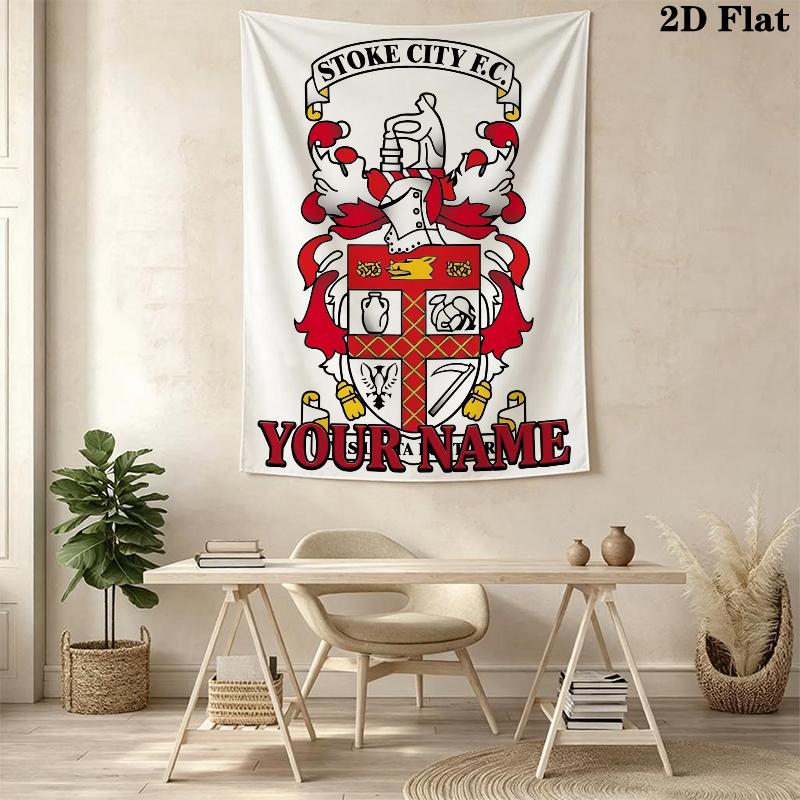 Custom Name Stoke City FC Wall Tapestry Aesthetic Wall Hanging Printed Fabric Blanket Decorative Tapestries for Bedroom Living Room Home Decor