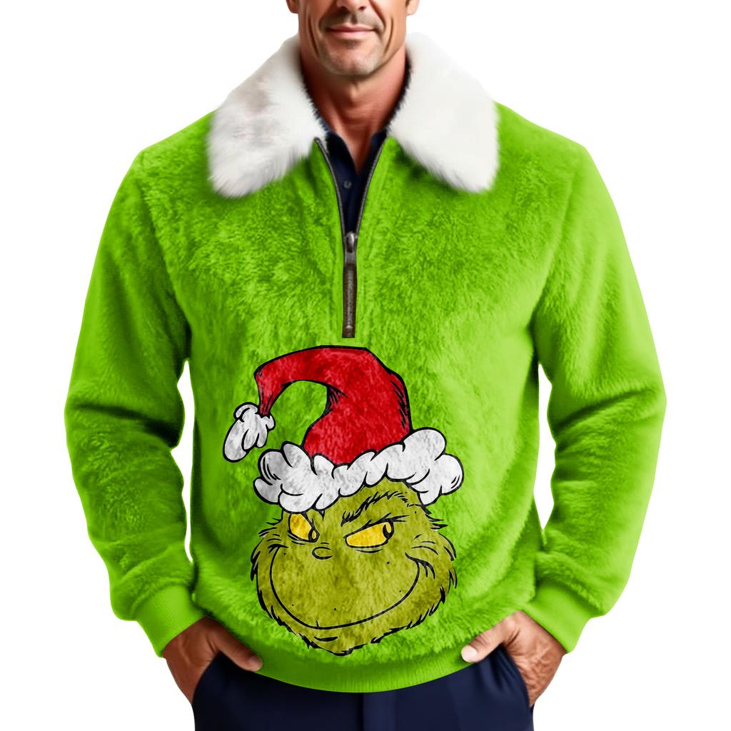 Мужской флисовый свитшот с рождественским принтом и воротником-стойкой