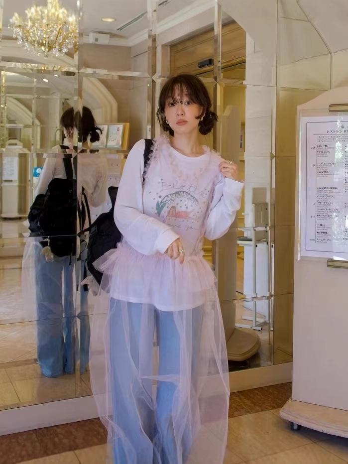 In-Stock: Korean Cotton Round Neck Print T-Shirt - Lily Girl 2025 Summer Slim-Fit Casual Top