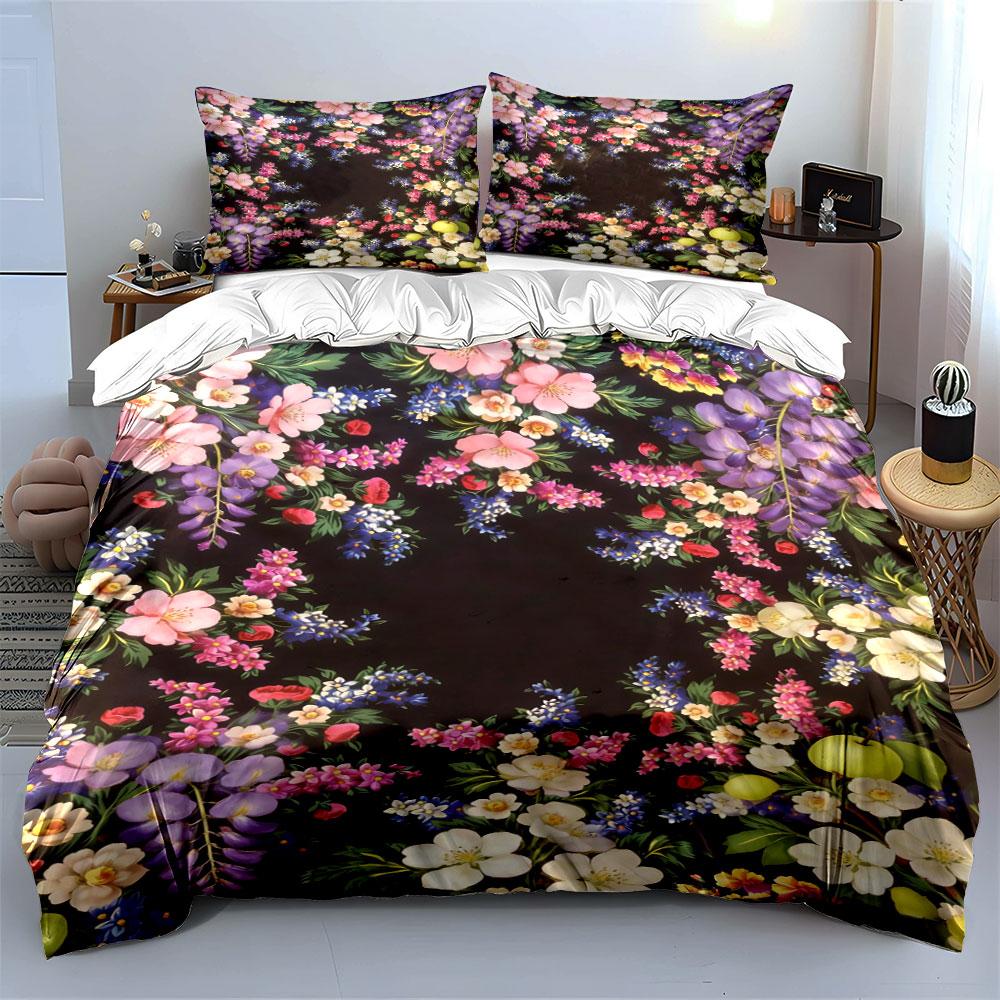 Multicolored floral arrangement pattern. Bedding sets Duvet cover sets Duvet covers Pillowcases(1 * Duvet Cover 2 * Pillowcases, without duvet insert)