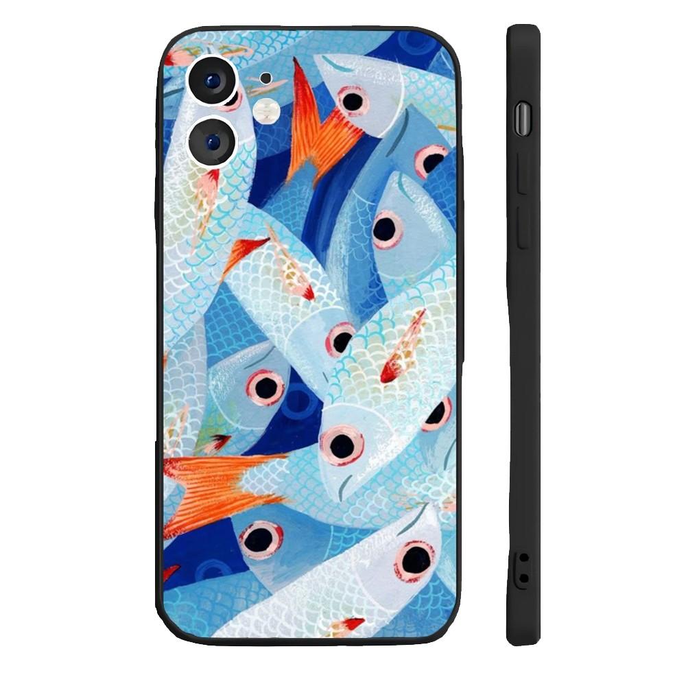 Забавный чехол для телефона с сардинами для iPhone 17 16 15 14 13 12 11 Pro Max Mini SE 7 8 Plus 17E Ударопрочный нескользящий силиконовый мягкий чехол