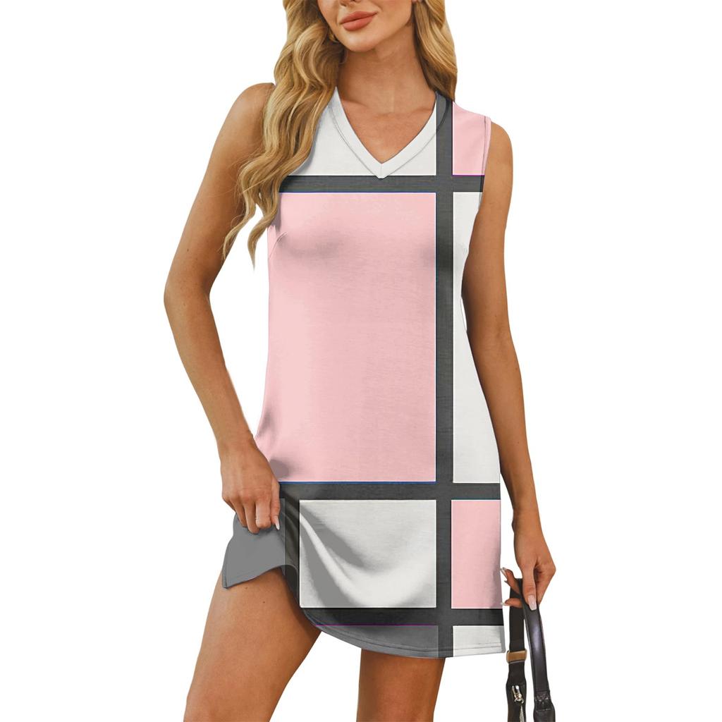 Женский летний повседневный сарафан без рукавов с V-образным вырезом для пляжного отдыха в стиле пэчворк с цветными блоками