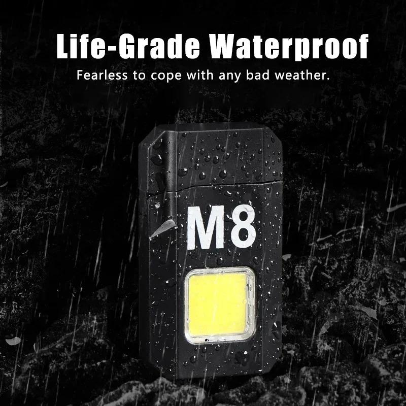 Rechargeable Type-C Interface Waterproof M8 Mini Flashlight Double Arc 2-in-1 COB Work Light Outdoor Strong Light