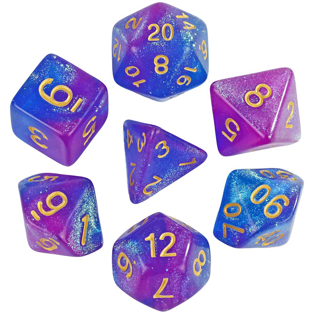 7шт. Многогранные игральные кости DND, набор игральных костей для смешивания цветов D4-D20 с блестящим порошком, потрясающий эффект для настольных игр TRPG DNDGame
