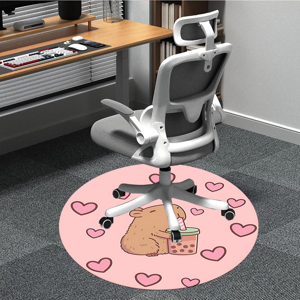 1PC Capybara Office Round Area Rug, Indoor Mat Suitable For Office, Under Office Chairs Bedroom Living Room Home Decor, Room Deco 005