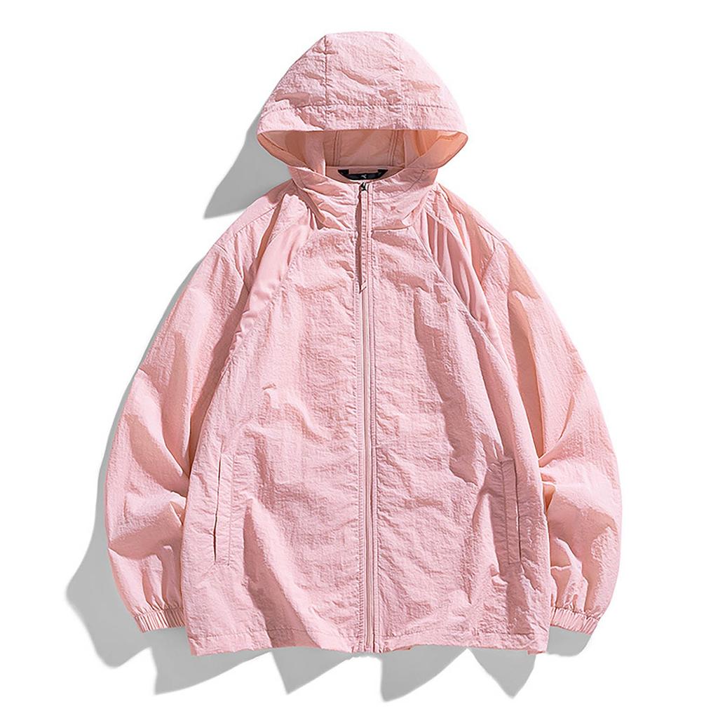 Летняя унисекс модная однотонная тонкая куртка на молнии с капюшоном и солнцезащитным козырьком